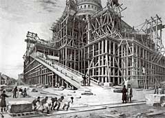 St. Isaacs' in scaffolding. An 1845 lithograph from a drawing by its architect, Auguste de Montferrand.